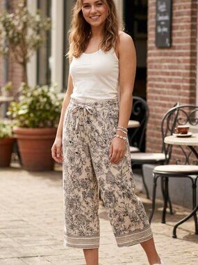 Tommy Hilfiger Linen Tropical Breeze Floral Print Wide Leg Pants, L Large